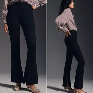 Anthropologie Maeve Black Mid Rise Flare Pants Stretch Zipper Hem Trousers Sz 8